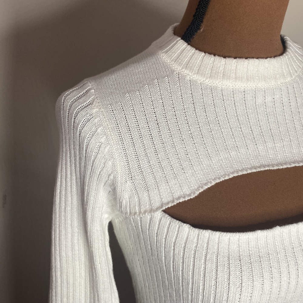 L’Agence Pasha Cut Out Ribbed Sweater in white size XS - Picture 6 of 10